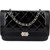 Chanel Patent Leather Quilted Boy Wallet On Chain Crossbody Bag