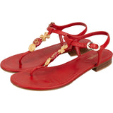 Chanel Red Leather CC Clover Medallion Thong Sandals (38)