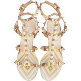 Valentino Multicolor Leather Rockstud Caged Block Heel Sandals (35)