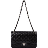 Chanel Quilted Lambskin Palladium Jumbo Double Flap Crossbody Bag