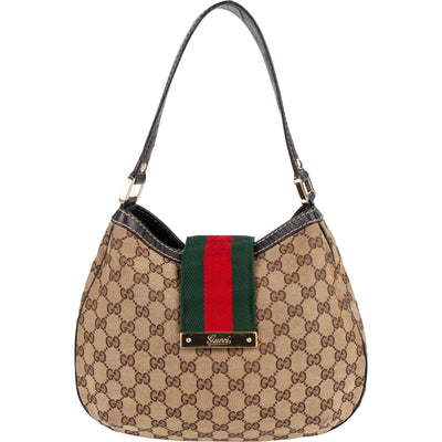 Gucci Monogram GG Canvas Sherry Line Web Stripe Hobo Shoulder Bag