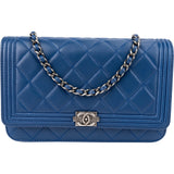 Chanel Quilted Lambskin Palladium Boy Wallet On Chain Crossbody Bag