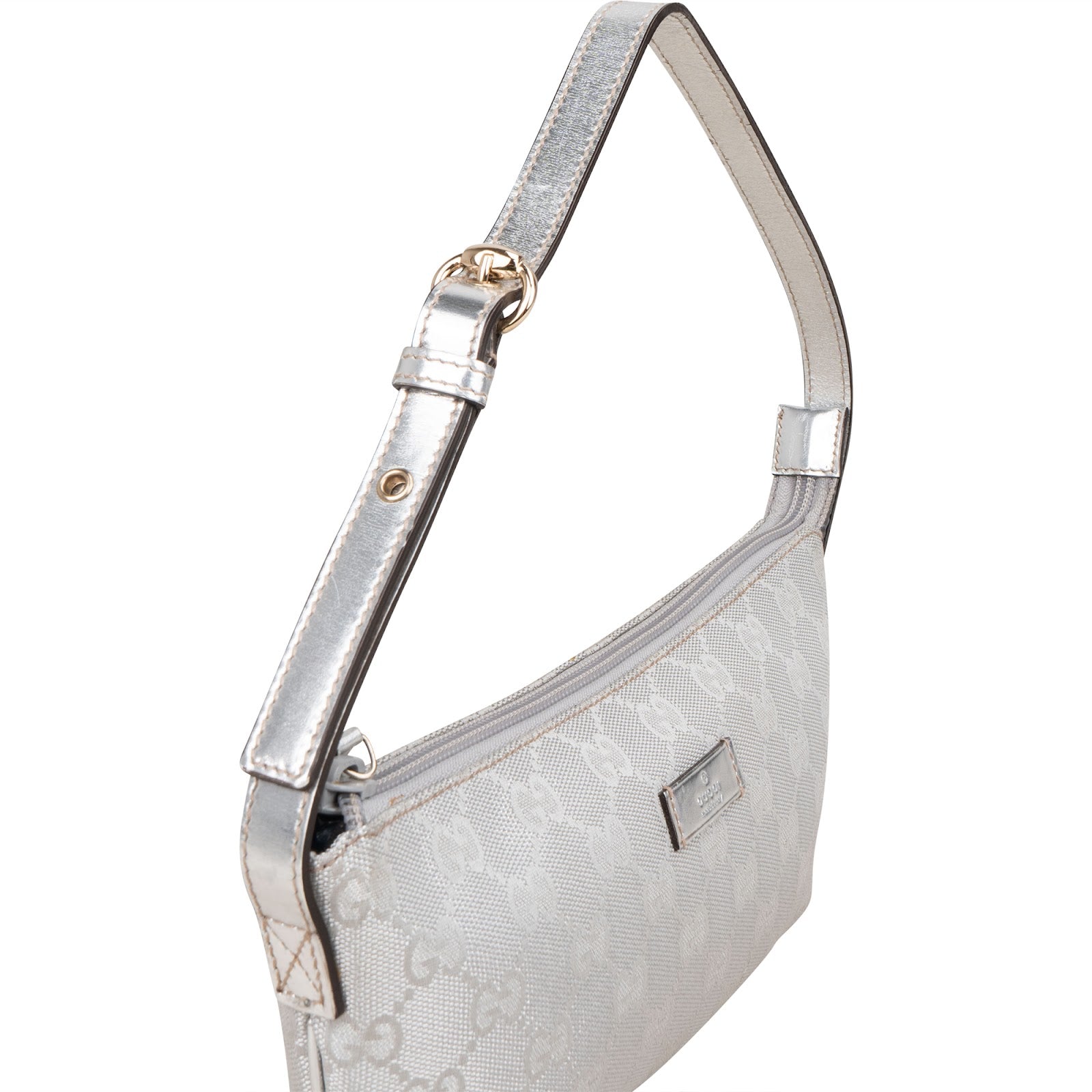 Gucci Silver Monogram GG Pochette Handbag - vintageandkickz