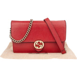 Gucci Grained Leather Interlocking GG Wallet On Chain Crossbody Bag