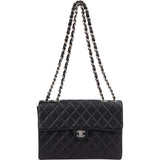 Chanel Quilted Caviar Leather Palladium Jumbo Single Flap Crossbody Bag