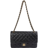 Chanel Quilted Caviar Leather Gold Jumbo Double Flap Crossbody Bag