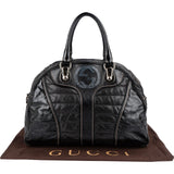 Gucci GG Black Quilted and Grained Patent Bowler Handbag