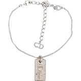 Christian Dior Silver Tone Crystal Pave Emblem Tag Bracelet