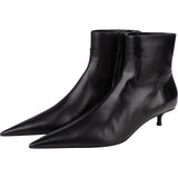 Balenciaga Fashion Show Black Leather Pointed Toe Kitten Heel Ankle Boots (37)