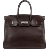 Hermès Brun Boxcalf Leather Palladium Birkin 35 Handbag