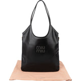 Miu Miu Smooth Leather Stitched Emblem Tote Shoulder Bag