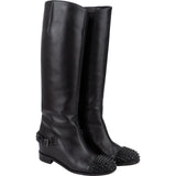 Christian Louboutin Black Calf Leather Egoutina Spiked Flat Knee-High Boots (35,5)