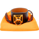 Hermès Black Leather Créneau Rock Bracelet