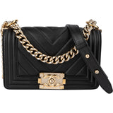 Chanel Chevron Quilted Lambskin Small Boy Single Flap Crossbody Bag