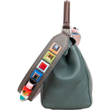 Fendi Petrol Leather Peekaboo Mini Handbag