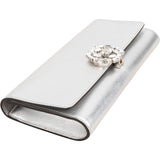 Gucci Metallic Silver Leather Crystal GG Broadway Clutch
