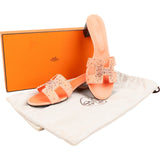 Hermès Pink Leather Suede Crystal Studded Oasis Oran Heel Sandals (38)