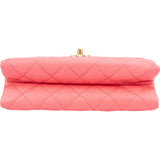 Chanel Pink Leather Quilted Lambskin Top Handle Single Flap Crossbody Bag