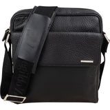 Ermenegildo Zegna Black Pebbled Leather Messenger Crossbody Bag