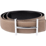 Hermès Bicolor Taupe Togo Leather Reversible H Belt (90)