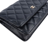 Chanel Dark Blue Quilted Caviar Leather Wallet On Chain Crossbody Bag