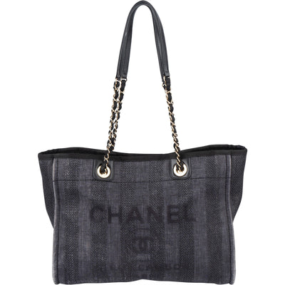 Chanel Bleu Tweed Deauville Tote Shoulder Bag - vintageandkickz
