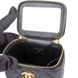 Chanel Quilted Caviar Mini Heart Chain Vanity Case Crossbody Bag