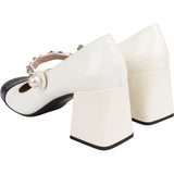 Miu Miu Bicolor Patent Leather Cap-Toe Chain & Pearl Strap Rectangular Pumps (37)