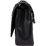 Chanel Quilted Caviar Leather Palladium Maxi Double Flap Crossbody Bag