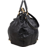 Miu Miu Black Vitello Lux Leather Gathered Satchel Hobo Handbag