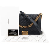Chanel Quilted Navy Caviar Leather Large Boy Single Flap Crossbody Bag