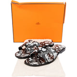 Hermès Black & White Leather Imprime Animaux Bandana Oran Sandals (37,5)