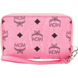 MCM Pink Monogram Visetos Small Zip Around Organiser Wallet