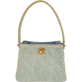 Chanel Iconic Quilted Denim 24K Gold Small Top Handle Handbag