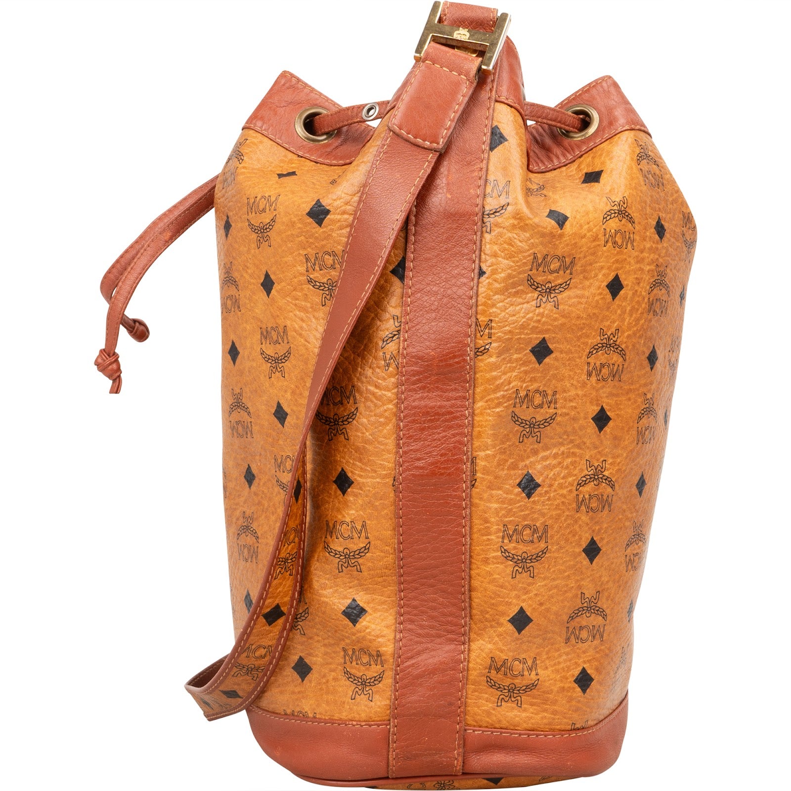 MCM Monogram Visetos Drawstring Bucket Crossbody Bag - vintageandkickz