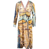 Gucci Multicolor Silk Carte de Tendre Print Sequin Details Longsleeve Dress (IT40)
