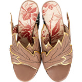 Gucci Brown Leather Webby Autumn Leaf Applique Snake Studded Heel Mule Sandals (37,5)