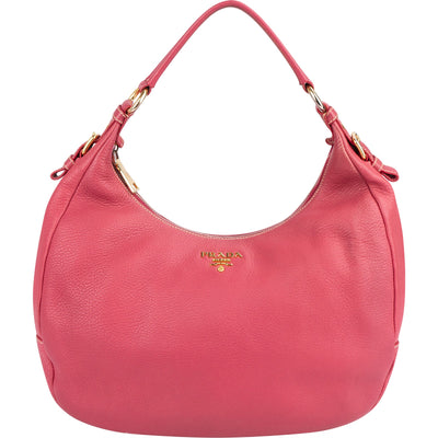 Prada Pink Leather Hobo Shoulder Bag