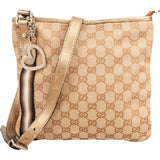 Gucci Monogram GG Canvas Lovely Heart Stripe Metallic Leather Crossbody Bag