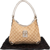 Gucci Monogram GG Canvas Metallic Leather Abbey D-Ring Shoulder Bag