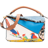 Loewe Limited "Paula's Ibiza Parrot" Print Leather & Denim Fringe Puzzle Handbag