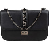 Valentino Garavani Noir Calfskin Leather Rockstud Glam Lock Crossbody Bag