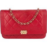 Chanel Quilted Leather Boy Wallet On Chain Crossbody Bag