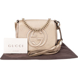 Gucci Pebbled Metallic Leather Soho Mini Saddle Chain Crossbody Bag