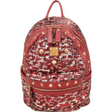 MCM Visetos Monogram Studded Sequin Leopard Stark Backpack
