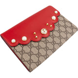 Gucci Monogram GG Supreme Pearl Studded Wallet Clutch