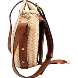Chloé Raffia Grained Calfskin Marcie Small Round Saddle Crossbody Bag