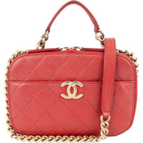Chanel Red Quilted Lambskin Top Handle Vanity Case Crossbody Bag