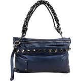 Gucci Blue Metallic Leather Babouska Studded Clutch Shoulder Bag