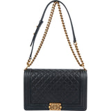 Chanel Quilted Navy Caviar Leather Large Boy Single Flap Crossbody Bag